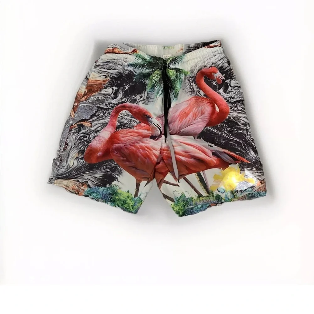 Men's Tropical Vibes Flamingo Swim Trunks Board Shorts With Mesh Lining Size M - Picture 2 of 2